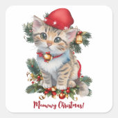 Meowwyクリスマス子猫クリスマス スクエアシール (正面)