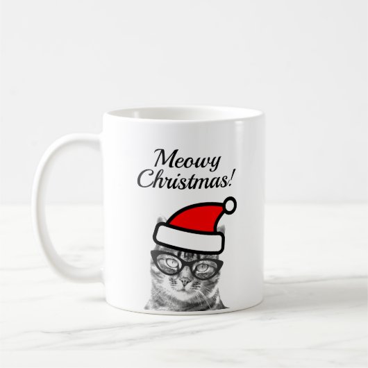 Meowyのクリスマスのおもしろいなサンタ猫のコーヒー・マグ コーヒーマグカップ (左)