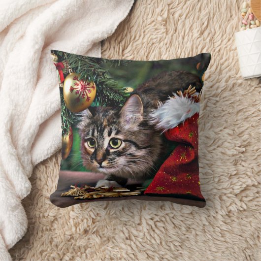 Meowyのクリスマスのおもしろいな子猫猫の枕 クッション (ブランケット)