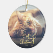 Meowyのクリスマスのおもしろいな猫のテーマの写真 セラミックオーナメント (左)