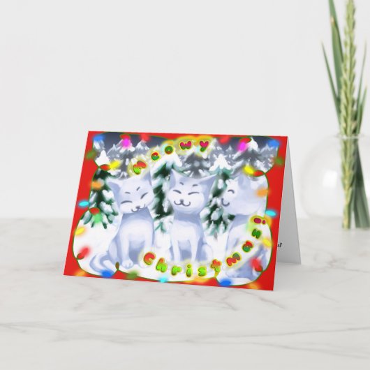 Meowyのクリスマス! -ボーダーが付いている雪の子ネコカード シーズンカード (正面)