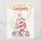 MeowyクリスマスおもしろいキャッツChristmas Tree Foil Postages 箔シーズンポストカード (正面)