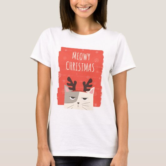 MEOWYクリスマスかわいい女の子レディースクリスマス Tシャツ (正面)