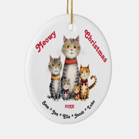 Meowyクリスマスウォーターカラーキャットファミリーカスタマイズ可能 セラミックオーナメント (右)