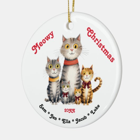 Meowyクリスマスウォーターカラーキャットファミリーカスタマイズ可能 セラミックオーナメント (左)