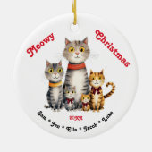 Meowyクリスマスウォーターカラーキャットファミリーカスタマイズ可能 セラミックオーナメント (裏面)