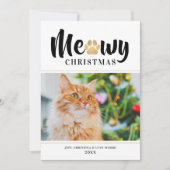 Meowyクリスマスモダン金ゴールドキャットフォトホリデーカード (正面)