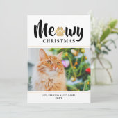 Meowyクリスマスモダン金ゴールドキャットフォトホリデーカード (スタンド正面)
