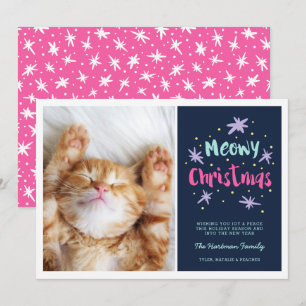 Meowyクリスマス子猫モダンクリスマスフォトピンク シーズンカード
