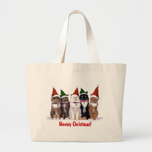 "Meowyクリスマス猫" ラージトートバッグ (正面)