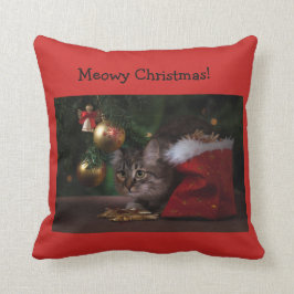"Meowyクリスマス"の猫のクリスマスの枕 クッション