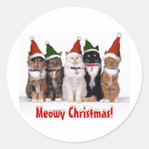 "Meowyクリスマス!" 帽子の猫 ラウンドシール