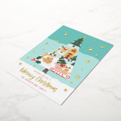 Meowy おもしろい Catsクリスマスツリー雪の冬のシーン 箔シーズンカード (回転した状態)