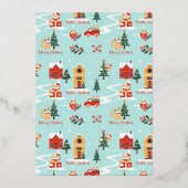 Meowy おもしろい Catsクリスマスツリー雪の冬のシーン 箔シーズンカード (裏面)