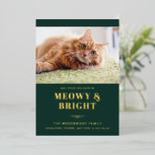 Meowy and Bright Cat Photo Gag Christmas 箔シーズンカード (立ち正面)