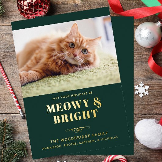 Meowy and Bright Cat Photo Gag Christmas 箔シーズンカード