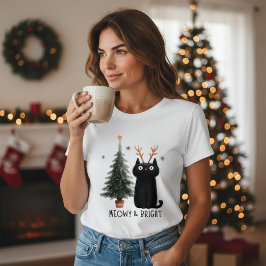 Meowy & Bright かわいい猫のクリスマスツリー トライブレンドTシャツ
