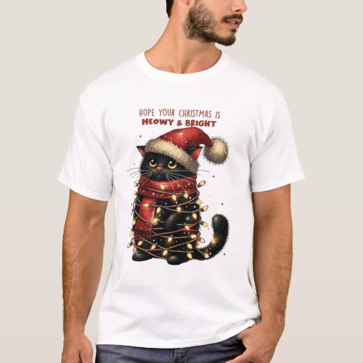Meowy & Bright CatクリスマスTシャツ Tシャツ (正面)