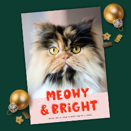 Meowy & Bright Christmas Cute Cat Holiday Photo シーズンカード