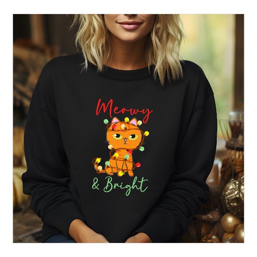 Meowy & Bright cute orange cat christmas lights スウェットシャツ