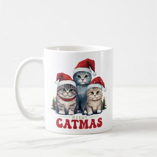 Meowy CaTMas 3 SMiling Cats コーヒーマグカップ (左)