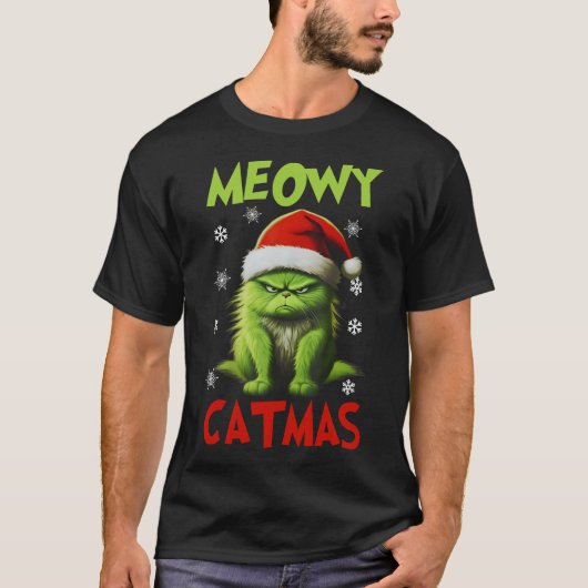 Meowy Catmas Catおもしろい Christmas Gives猫好き Tシャツ (正面)