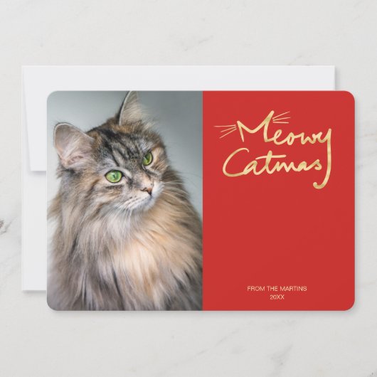 Meowy Catmas Cat写真おもしろいクリスマスカード シーズンカード (正面)