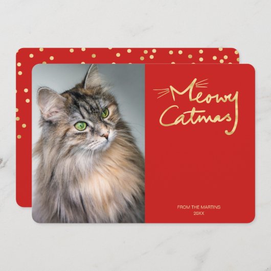 Meowy Catmas Cat写真おもしろいクリスマスカード シーズンカード (正面/裏面)