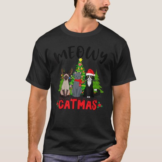 Meowy Catmas  Cat Christmas Cat Mom Cat Dad Kids B Tシャツ (正面)