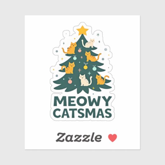 Meowy Catmas Cat Christmas Tree Xmas Funny Santa C シール (シート)