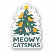 Meowy Catmas Cat Christmas Tree Xmas Funny Santa C シール (正面)