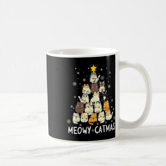 Meowy Catmas Cat Christmas Tree Xmas Girls Boys Fu コーヒーマグカップ (右)