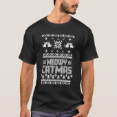 Meowy Catmas Cat Christmas Tree Xmas Ugly Sweater Tシャツ (正面)