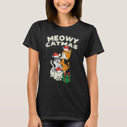 Meowy Catmas Cat Kitten Christmas Xmas Women Tシャツ (正面)