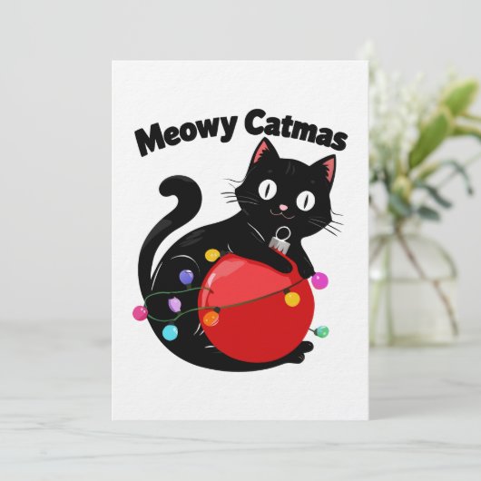 Meowy Catmas - Cat with Christmas ornament 招待状 (スタンド正面)