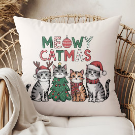 Meowy Catmas Cute Christmas Cats - Holiday Decor クッション
