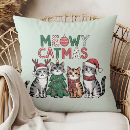 Meowy Catmas Cute Christmas Cats - Holiday Decor クッション