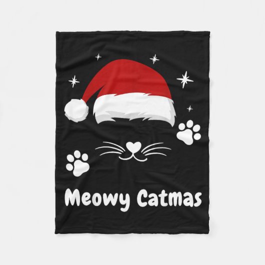 Meowy Catmas Cute Kitten Cats Santa Hat Christmas  フリースブランケット (正面)