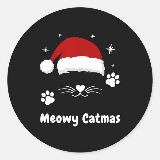 Meowy Catmas Cute Kitten Cats Santa Hat Christmas  ラウンドシール (正面)