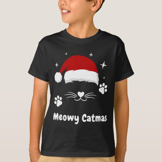 Meowy Catmas Cute Kitten Cats Santa Hat Christmas  Tシャツ (正面)