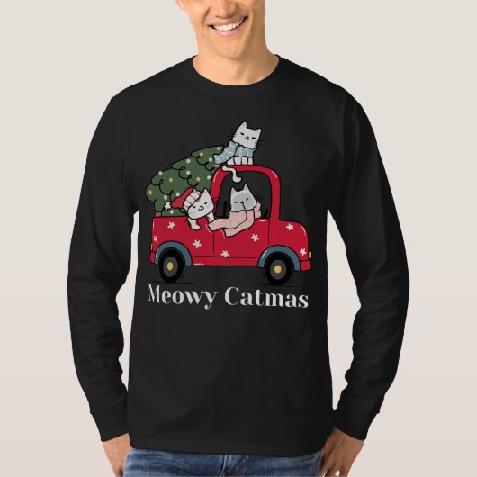 Meowy Catmas Funny Christmas Cat Red Truck Tシャツ (正面)