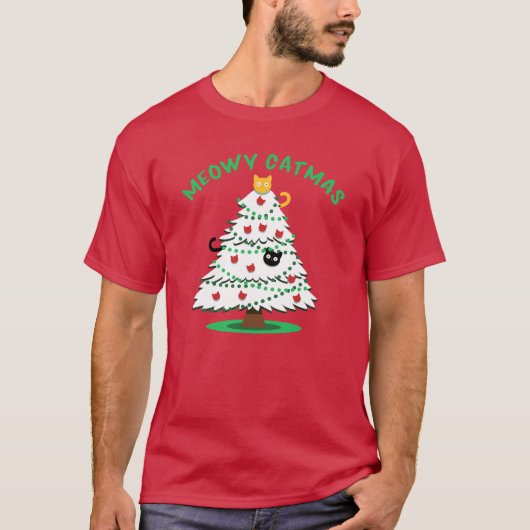 Meowy Catmas | Funny Christmas Tree Cats Tシャツ (正面)
