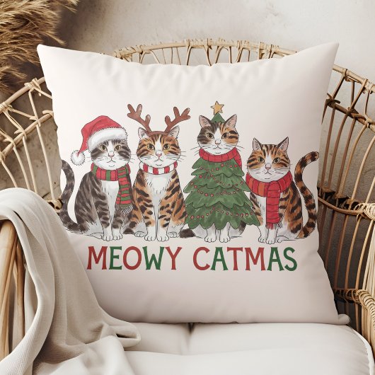 Meowy Catmas Funny Holiday Cats - Christmas Decor  クッション