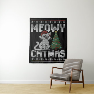 Meowy Catmas Knitted Cat Tapestry タペストリー