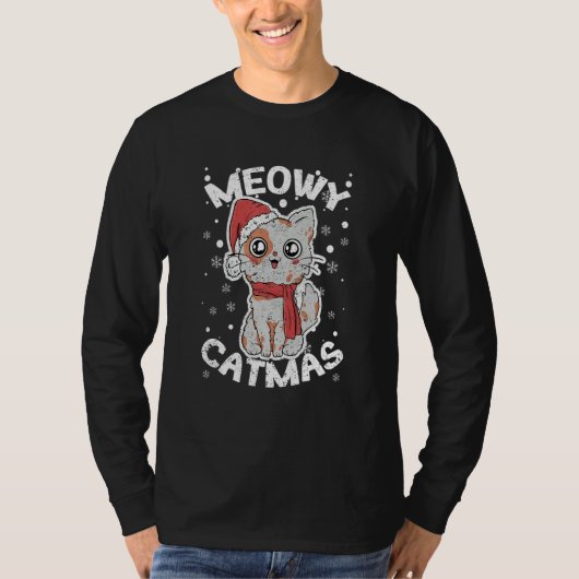 Meowy Catmas  Meow Cat Christmas Pajamas Cats Xmas Tシャツ (正面)
