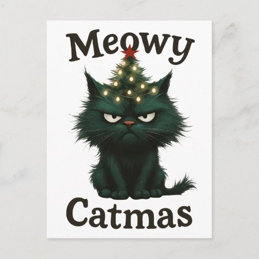 Meowy Catmas Moody cat ポストカード (正面)