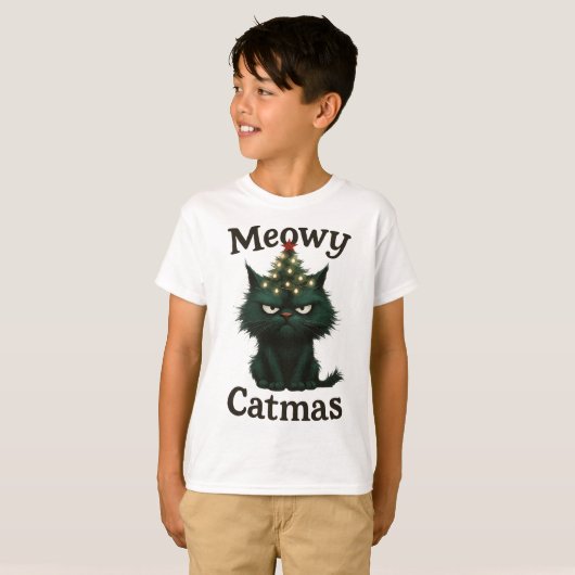 Meowy Catmas Moody cat Tシャツ (正面フル)
