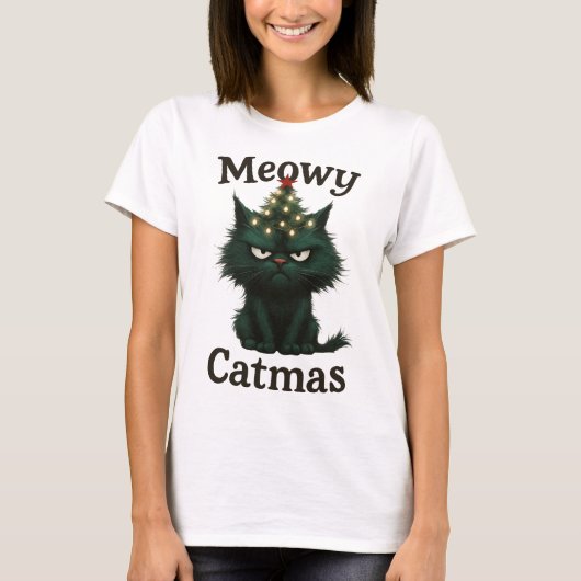 Meowy Catmas Moody cat Tシャツ (正面)
