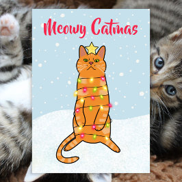 Meowy catmas pun cat おもしろい Christmas lights flat シーズンカード