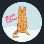 Meowy catmas pun cat おもしろい Christmas lights flat ラウンドシール<br><div class="desc">オレンジ色の猫のクリスマスとおもしろい休日のステッカーで顔にスマイルを貼れ！このデザインクリックを単にパーソナライズする🔥私の約束 – このデザインは手で描かれた要素を持ユニークつ（私の私！） – それは🙏私の小さなビジネスをサポートして感謝 – あなたは私の小さなビジネスをサポートするために設計されていますもしと、私は任意のPOKEアイテムを望む、またはI</div>
